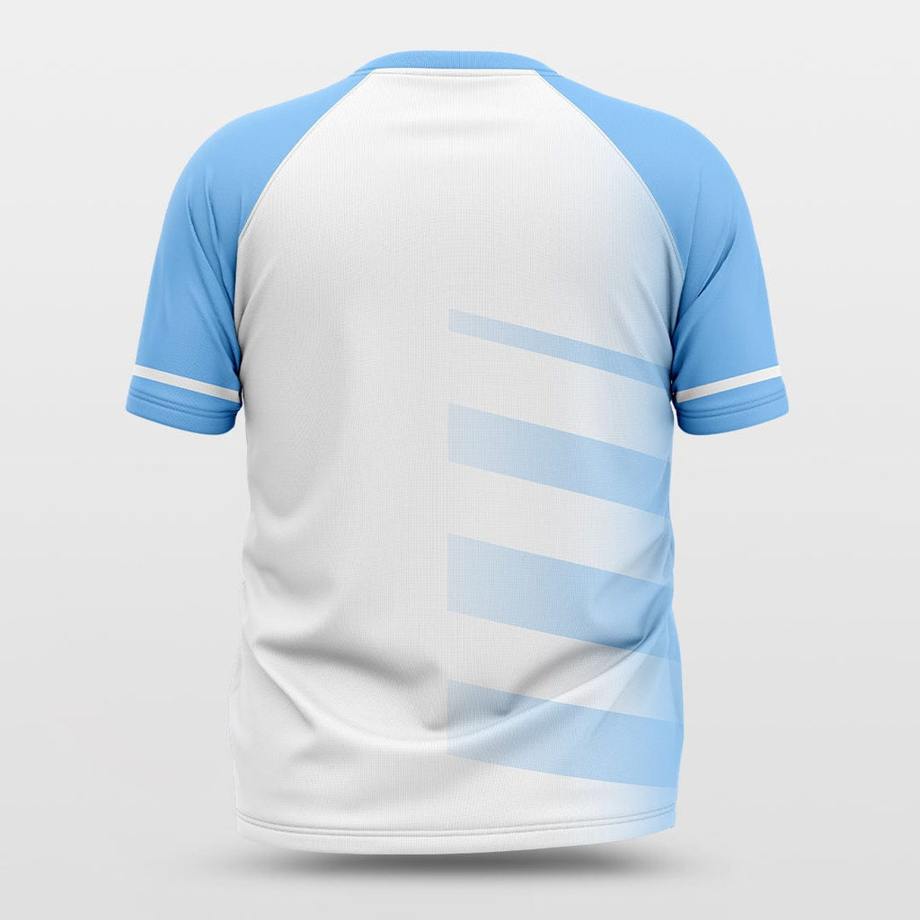 white and blue short sleeve jersey