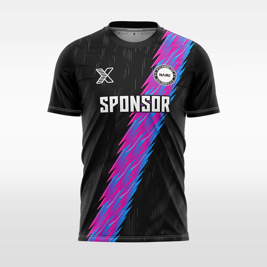 XTeamwear Soccer Jersey Black with purple stripes / S Custom Soccer Jersey – Striped Lightning Pattern with Crew Neck
