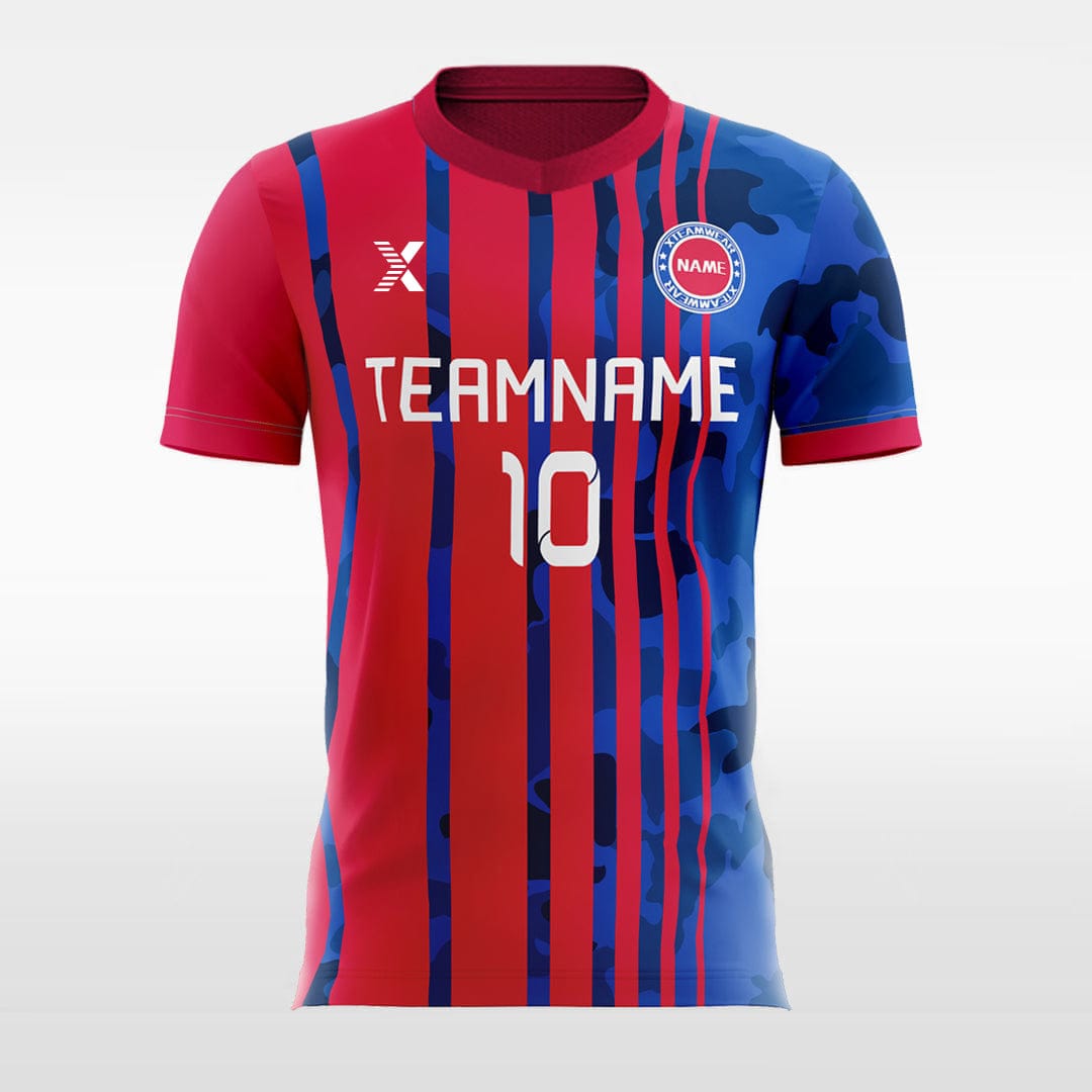 XTeamwear Soccer Jersey Blue and Red Stripe - Kids Custom Soccer Jerseys Design Camo