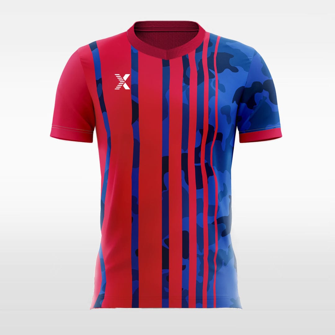 XTeamwear Soccer Jersey Blue and Red Stripe - Kids Custom Soccer Jerseys Design Camo