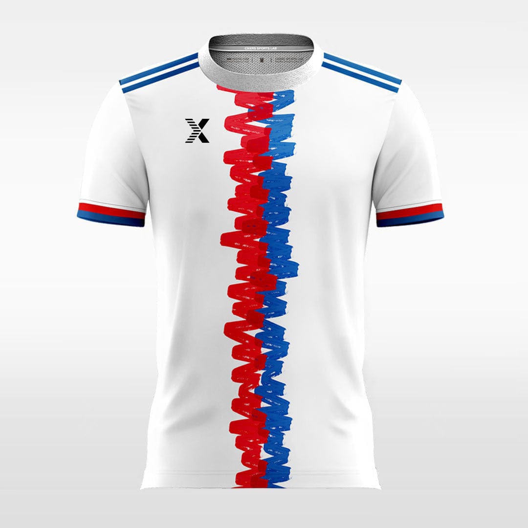 XTeamwear Soccer Jersey Red and Blue Graphic - Custom Kids Soccer Jerseys Design White