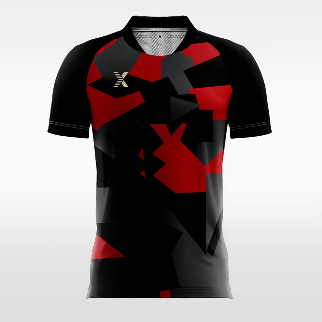 XTeamwear Soccer Jersey Red Geometry - Custom Kids Soccer Jerseys Design Black