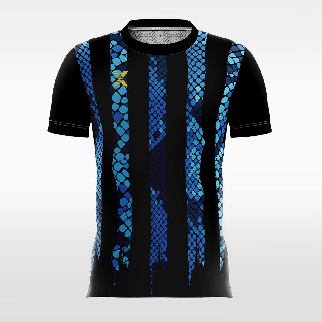 XTeamwear Soccer Jersey Snake Print - Custom Kids Soccer Jerseys Design Blue Stripe