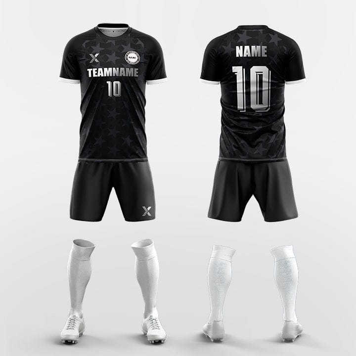 XTeamwear Soccer Uniforms black / S Custom Soccer Kit – Five-Pointed Star Pattern & Modern Fit (Jersey, Shorts & Socks)