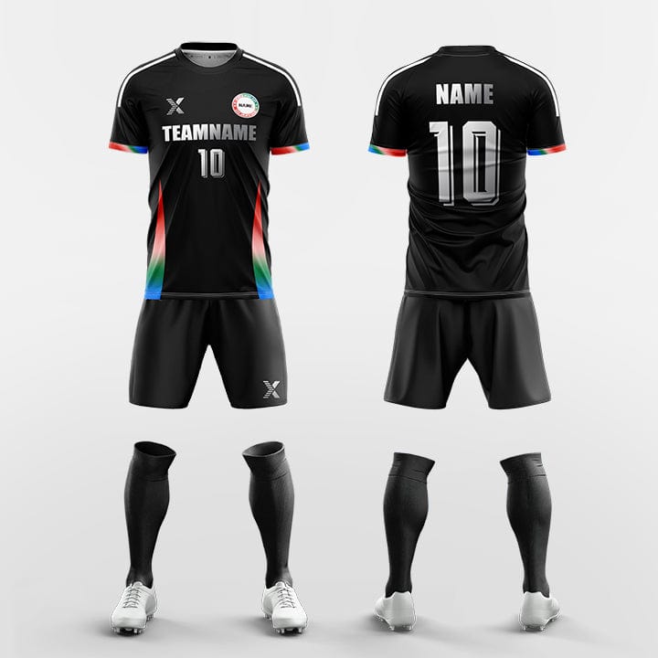 XTeamwear Soccer Uniforms black / S Custom Soccer Kit – Gradient Stripe Jersey with Shorts & Socks