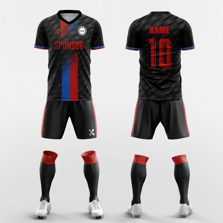 XTeamwear Soccer Uniforms blue-red / S Two-color centered vertical color- Custom Soccer Jerseys Kit Sublimated for Team