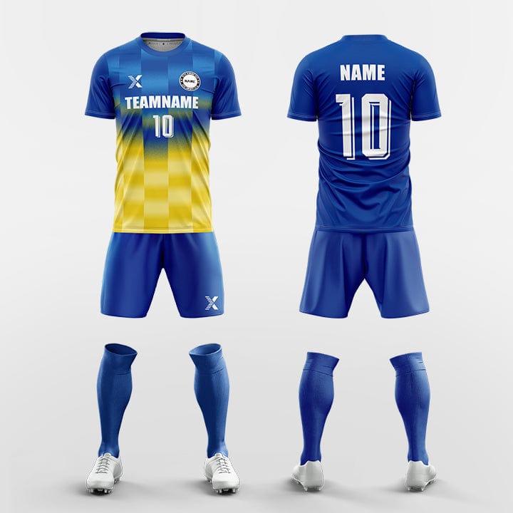 XTeamwear Soccer Uniforms blue / S Custom Soccer Kit – Dynamic Striped Pattern (Jersey, Shorts & Socks)