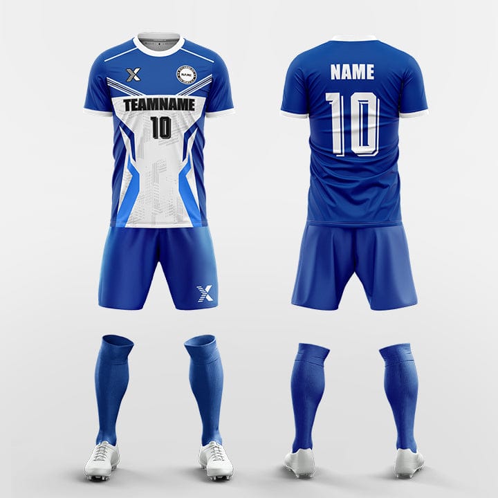 XTeamwear Soccer Uniforms blue / S Custom Soccer Kit – Fractured Stripe Design (Jersey, Shorts & Socks)