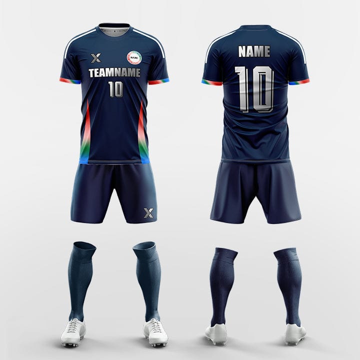 XTeamwear Soccer Uniforms blue / S Custom Soccer Kit – Gradient Stripe Jersey with Shorts & Socks