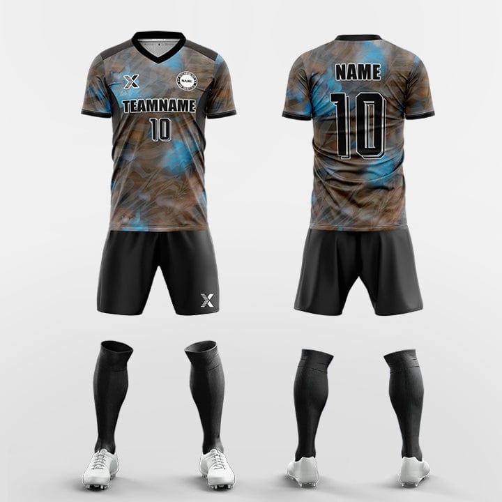 XTeamwear Soccer Uniforms blue / S Custom Soccer Kit – Smoky Camouflage Pattern & V-Neck (Jersey, Shorts & Socks)