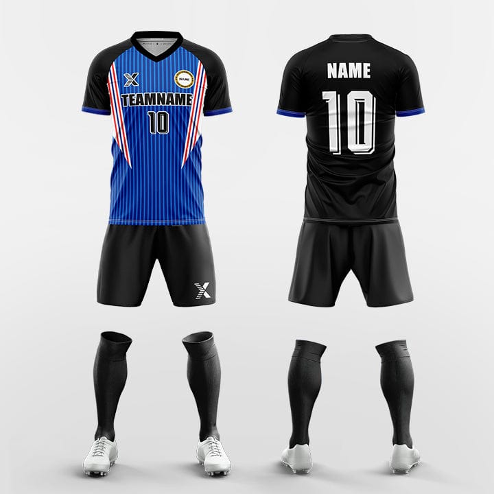 XTeamwear Soccer Uniforms blue / S Custom Soccer Kit – Vertical Gradient Stripe Jersey with Shorts & Socks