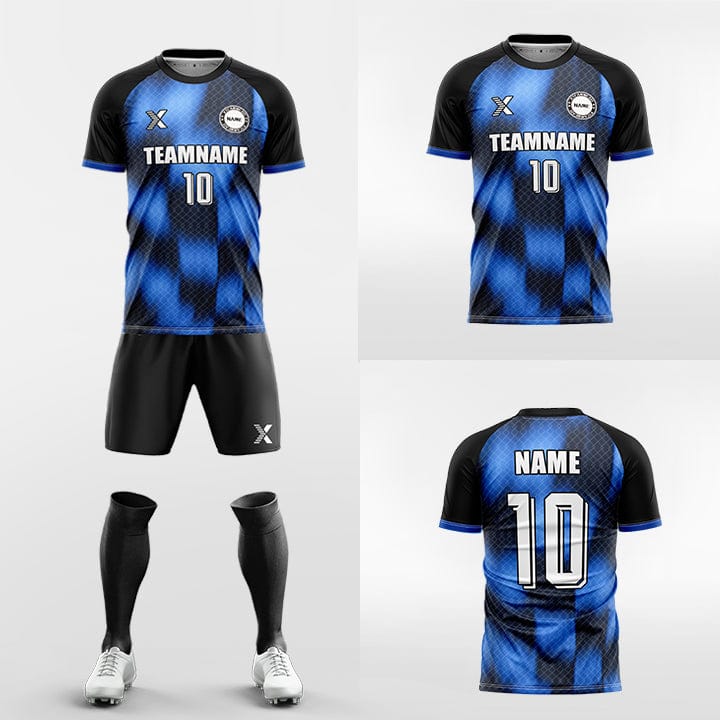 XTeamwear Soccer Uniforms Custom Soccer Kit – Diamond Grid Gradient Block Print & Crew Neck (Jersey, Shorts & Socks)