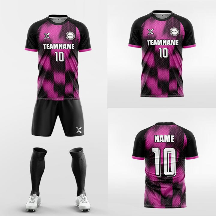 XTeamwear Soccer Uniforms Custom Soccer Kit – Diamond Grid Gradient Block Print & Crew Neck (Jersey, Shorts & Socks)