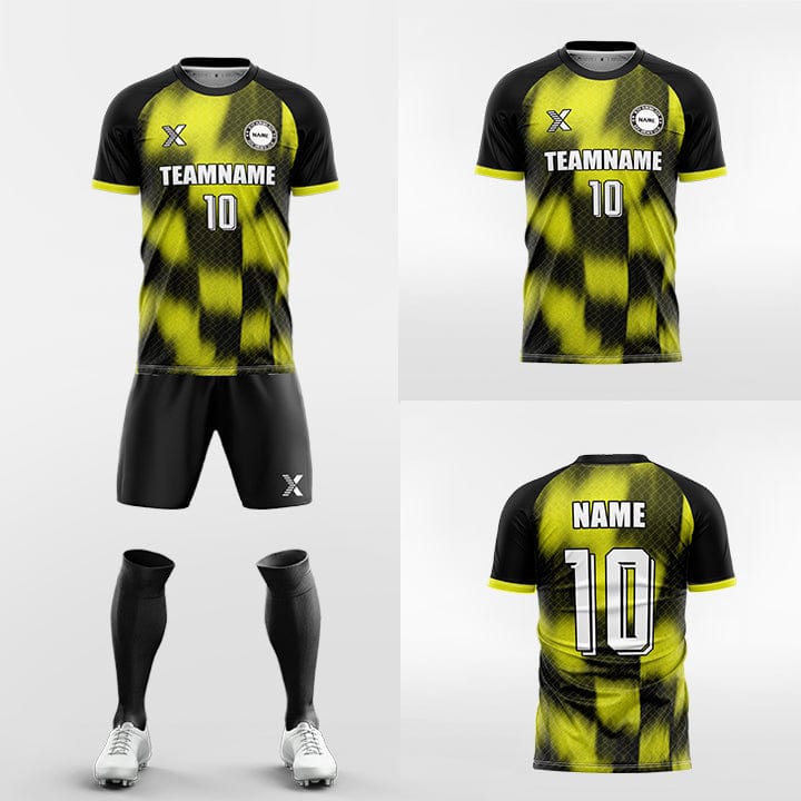 XTeamwear Soccer Uniforms Custom Soccer Kit – Diamond Grid Gradient Block Print & Crew Neck (Jersey, Shorts & Socks)