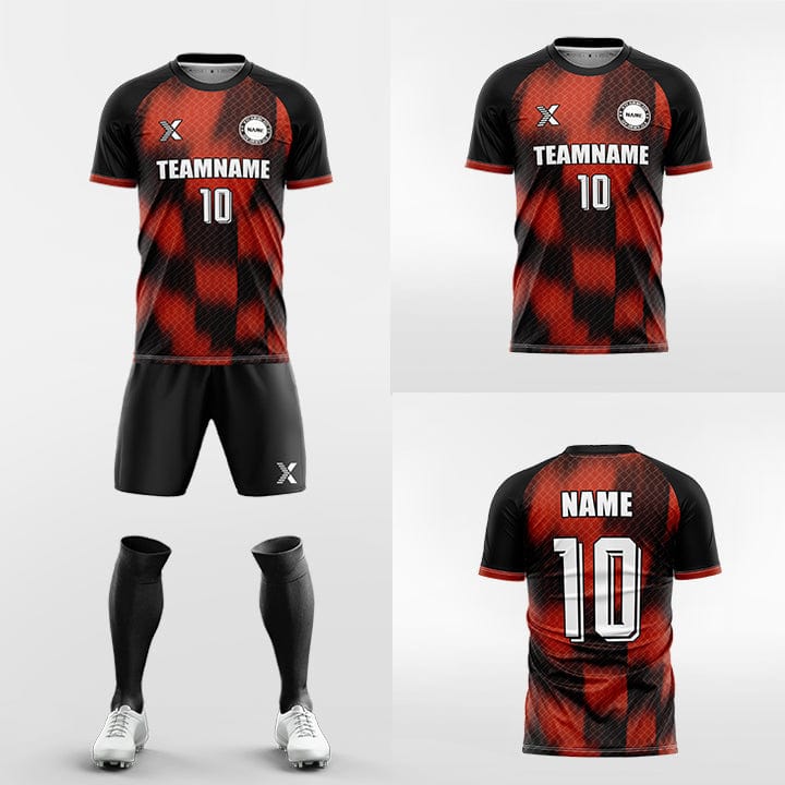 XTeamwear Soccer Uniforms Custom Soccer Kit – Diamond Grid Gradient Block Print & Crew Neck (Jersey, Shorts & Socks)