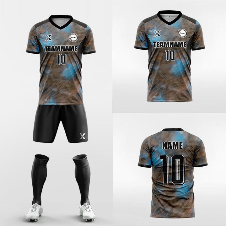 XTeamwear Soccer Uniforms Custom Soccer Kit – Smoky Camouflage Pattern & V-Neck (Jersey, Shorts & Socks)