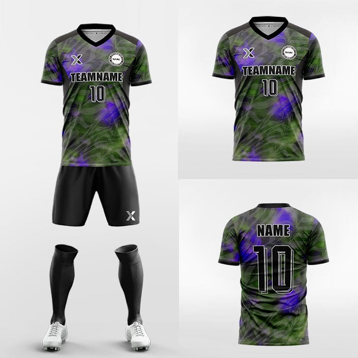 XTeamwear Soccer Uniforms Custom Soccer Kit – Smoky Camouflage Pattern & V-Neck (Jersey, Shorts & Socks)