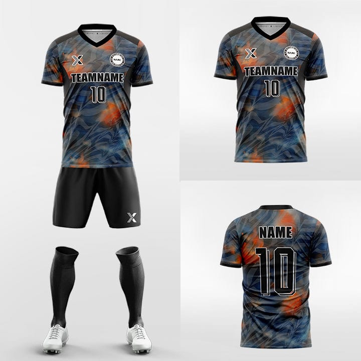 XTeamwear Soccer Uniforms Custom Soccer Kit – Smoky Camouflage Pattern & V-Neck (Jersey, Shorts & Socks)