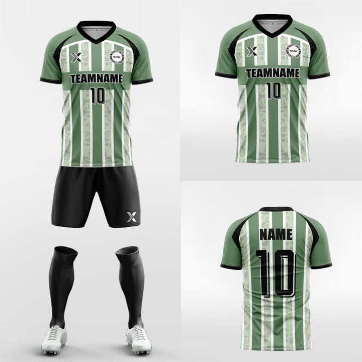 XTeamwear Soccer Uniforms Custom Soccer Kit – Vertical Stripe & Patterned Design with V-Neck (Jersey, Shorts & Socks)
