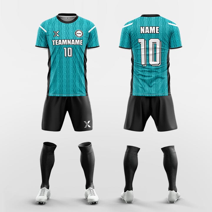 XTeamwear Soccer Uniforms Cyan / S Custom Soccer Jersey Kit – Crew Neck with Geometric Texture