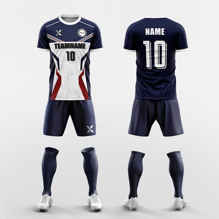 XTeamwear Soccer Uniforms Dark Blue / S Custom Soccer Kit – Fractured Stripe Design (Jersey, Shorts & Socks)
