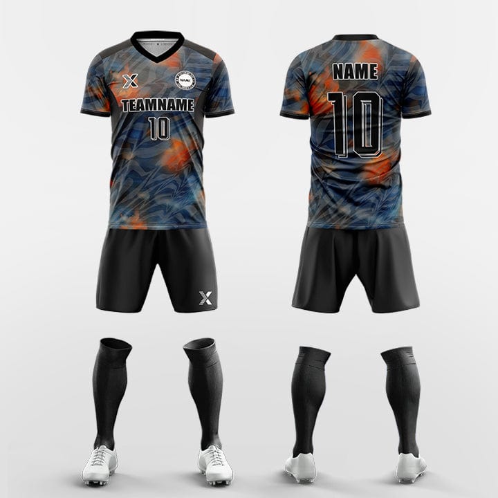 XTeamwear Soccer Uniforms orange / S Custom Soccer Kit – Smoky Camouflage Pattern & V-Neck (Jersey, Shorts & Socks)