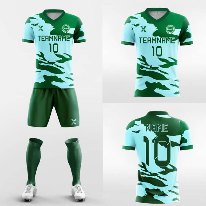 XTeamwear Soccer Uniforms Pink Green Camouflage - Custom Soccer Jerseys Kit Sublimated Design