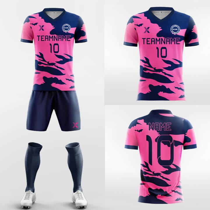XTeamwear Soccer Uniforms Pink Green Camouflage - Custom Soccer Jerseys Kit Sublimated Design