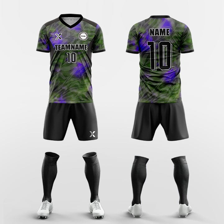 XTeamwear Soccer Uniforms purple / S Custom Soccer Kit – Smoky Camouflage Pattern & V-Neck (Jersey, Shorts & Socks)