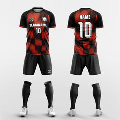 XTeamwear Soccer Uniforms red / S Custom Soccer Kit – Diamond Grid Gradient Block Print & Crew Neck (Jersey, Shorts & Socks)