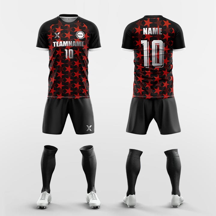 XTeamwear Soccer Uniforms red / S Custom Soccer Kit – Five-Pointed Star Pattern & Modern Fit (Jersey, Shorts & Socks)