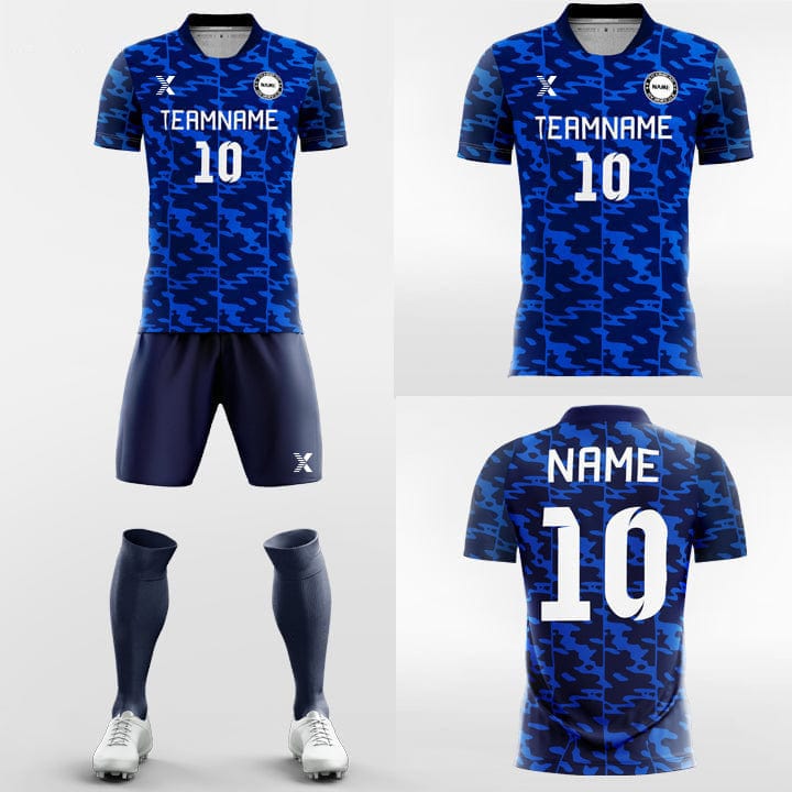 XTeamwear Soccer Uniforms Retro Camouflage - Custom Soccer Jerseys Kit Blue Design