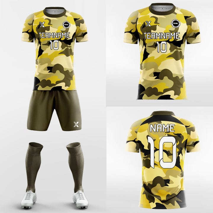 XTeamwear Soccer Uniforms Yellow Camouflage - Custom Soccer Jerseys Kit Sublimated Design