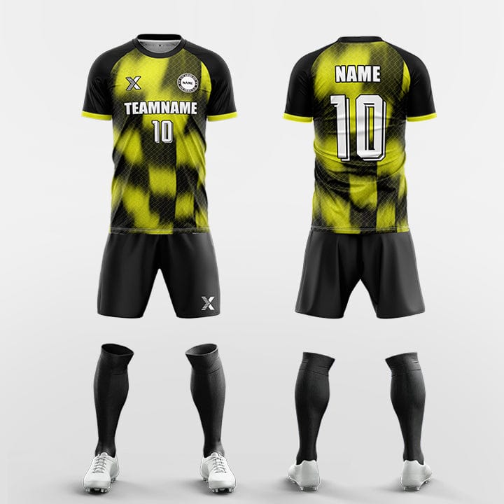 XTeamwear Soccer Uniforms yellow / S Custom Soccer Kit – Diamond Grid Gradient Block Print & Crew Neck (Jersey, Shorts & Socks)