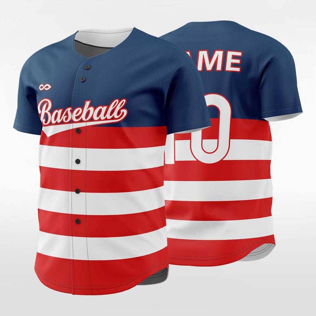 Custom Sublimated Navy and Red Button Down Baseball Jerseys