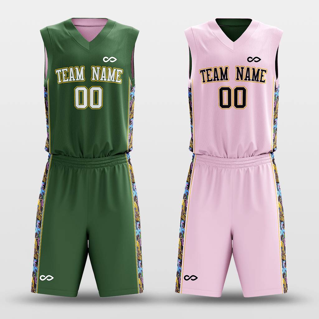 Green&Pink Custom Reversible Basketball Set