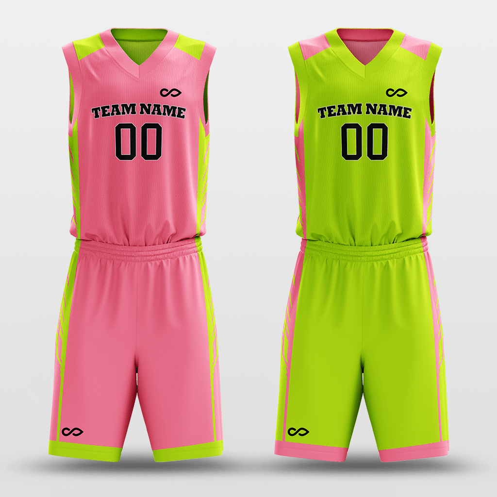 Fluorescent Green&White Custom Reversible Basketball Set