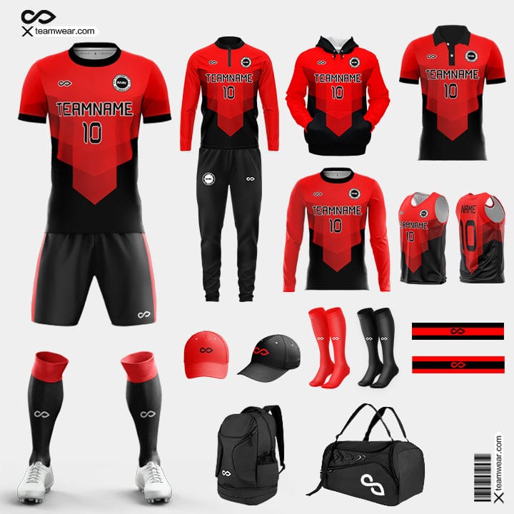 Red and Black Soccer Uniforms Kit