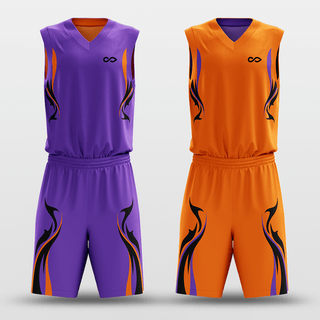 Purple&OrangeShadow Flame Sublimated Basketball Set