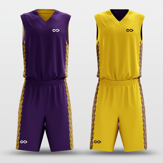 Purple&Yellow Ice Flower Sublimated Basketball Set