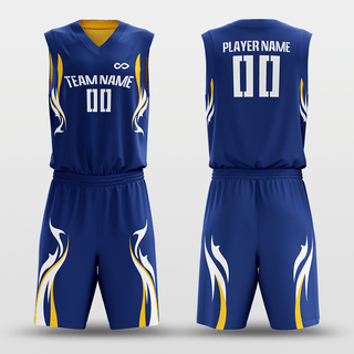 Blue&Yellow Customized Shadow Flame Reversible Basketball Set