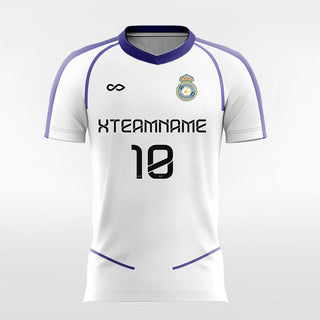 Custom White Soccer Jersey Blue Line Design