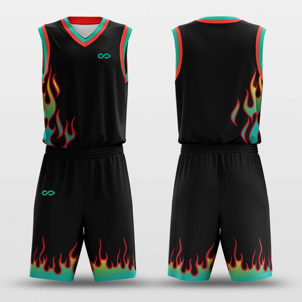 Z435 | Flames Full Dye Sublimated Reversible Basketball Set