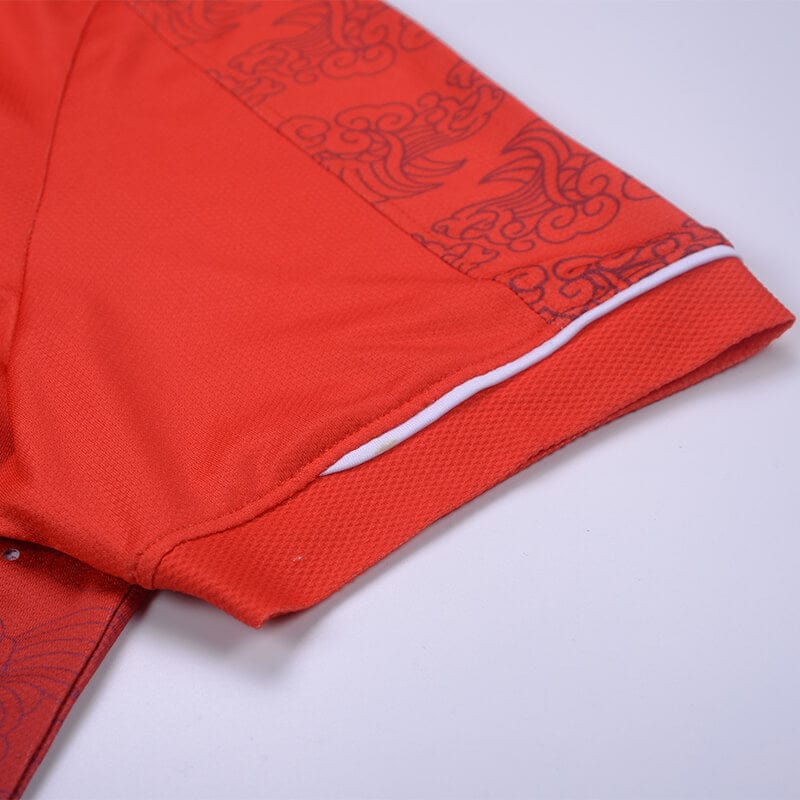 Custom Red Men's Soccer Jersey Neck Detail