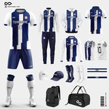 White and Blue Soccer Uniforms Kit