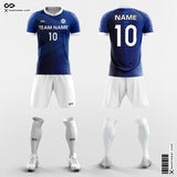 Blue gradient moire soccer jersey kit