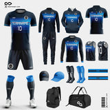Blue Striped Soccer Uniforms Kit