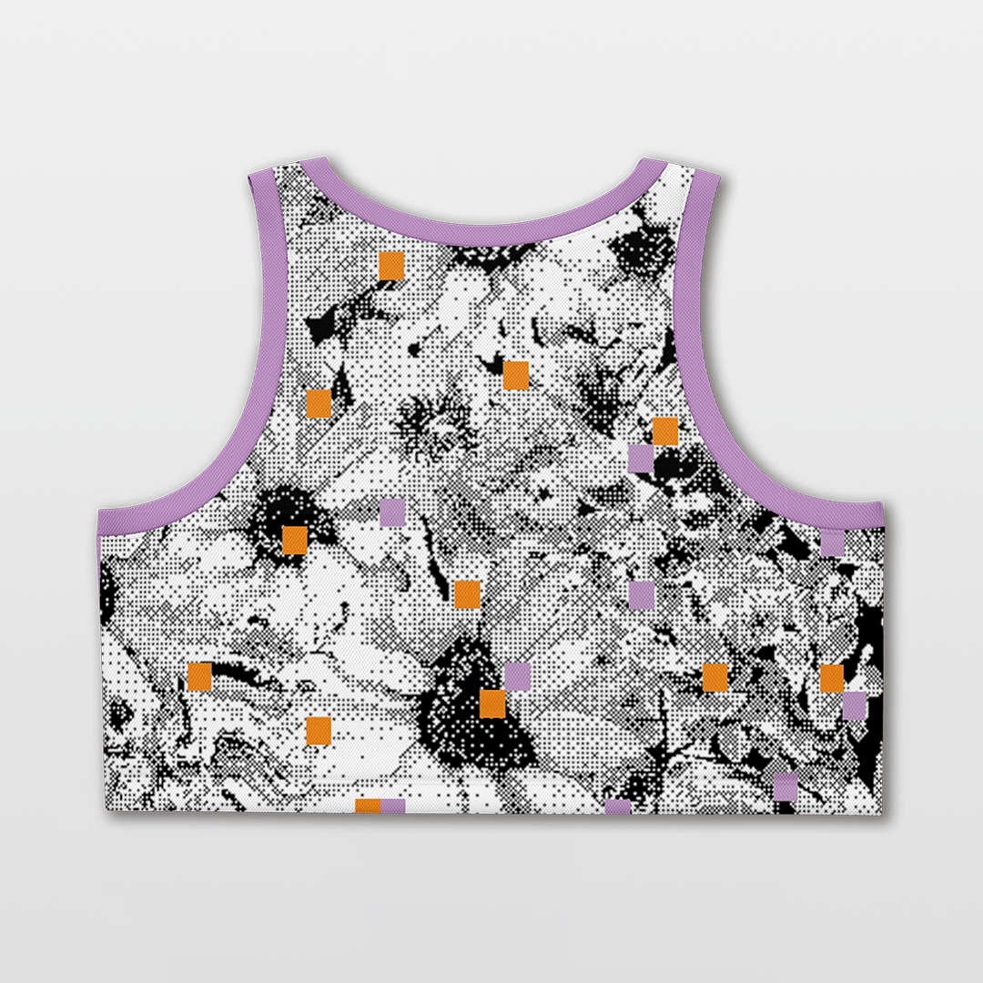 Cikers Sports Basketball Jersey Pixel Flower - Customized Women's Loose Sleveless Workout Crop Tops