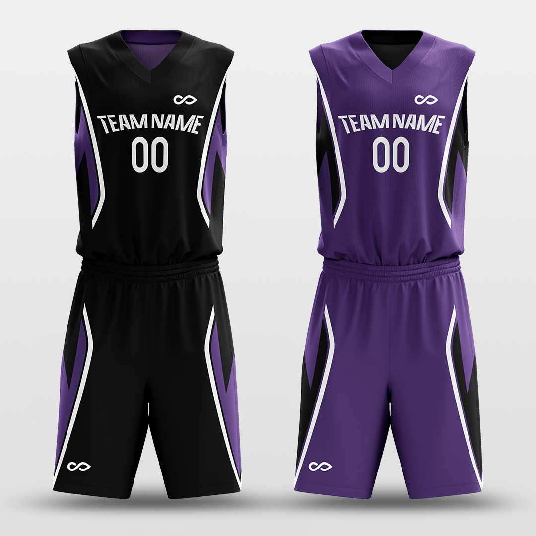 Cikers Sports Black&Purple / XS Plume - Customized Kid's Reversible Sublimated Basketball Set