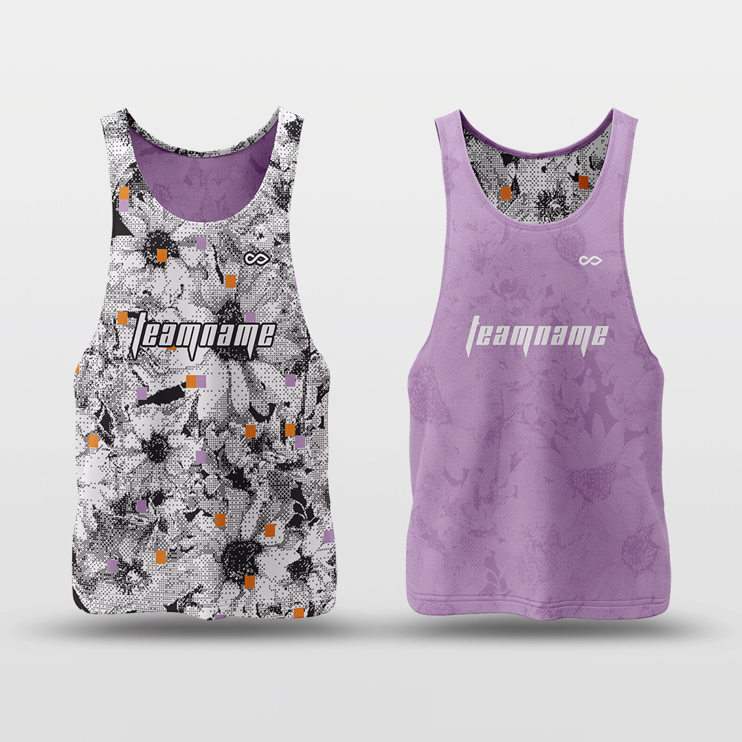 Cikers Sports Grey&Purple / S Pixel Flower - Customized Reversible Quick Dry Basketball Jersey